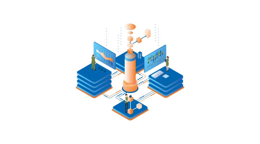 Illustration of a streamlined data flow process in a complex enterprise system, emphasizing clarity and organization.