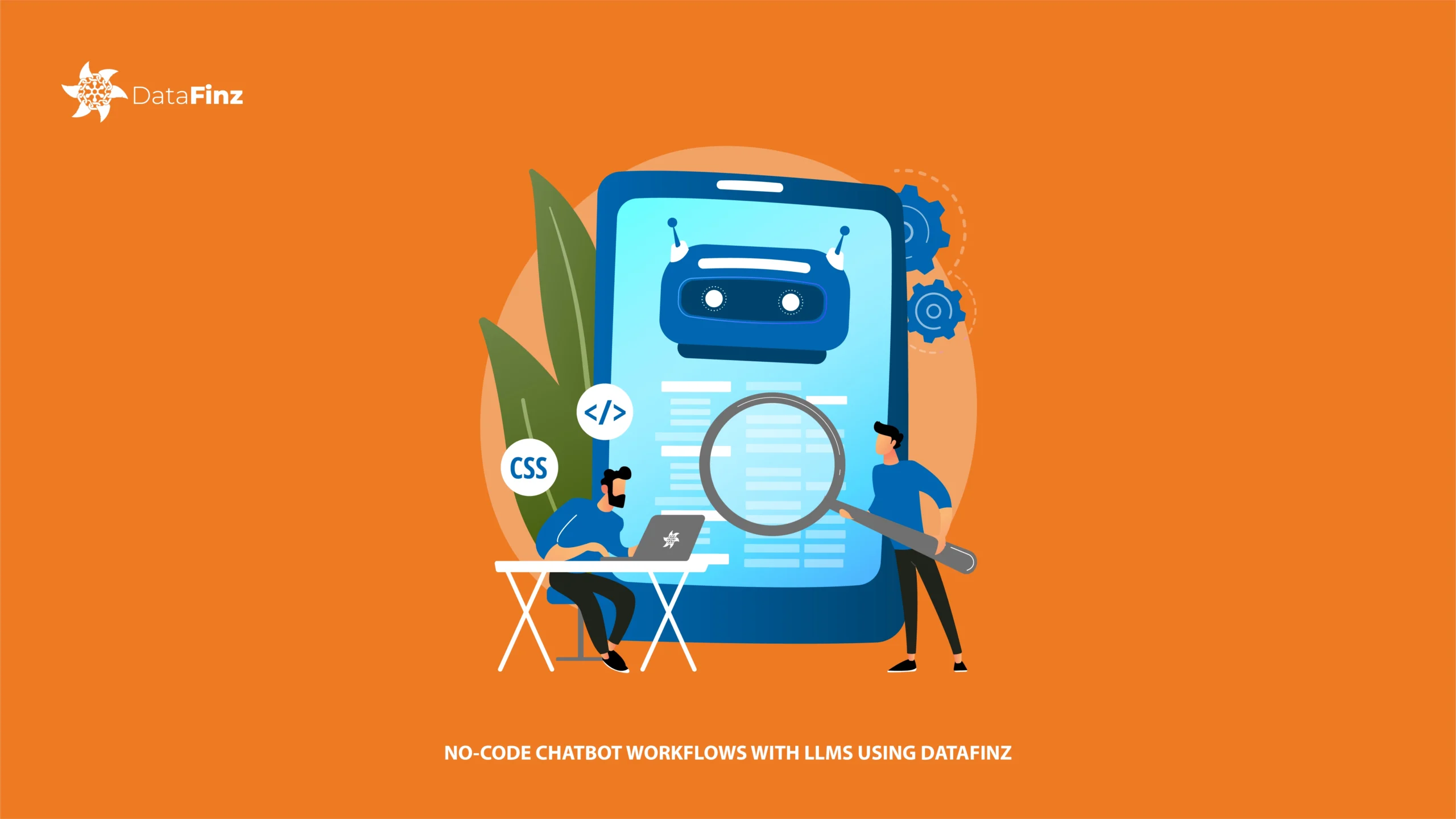Visual representation of no-code chatbot workflow powered by LLMs like GPT-4 using DataFinz platform with drag-and-drop UI and real-time data connections